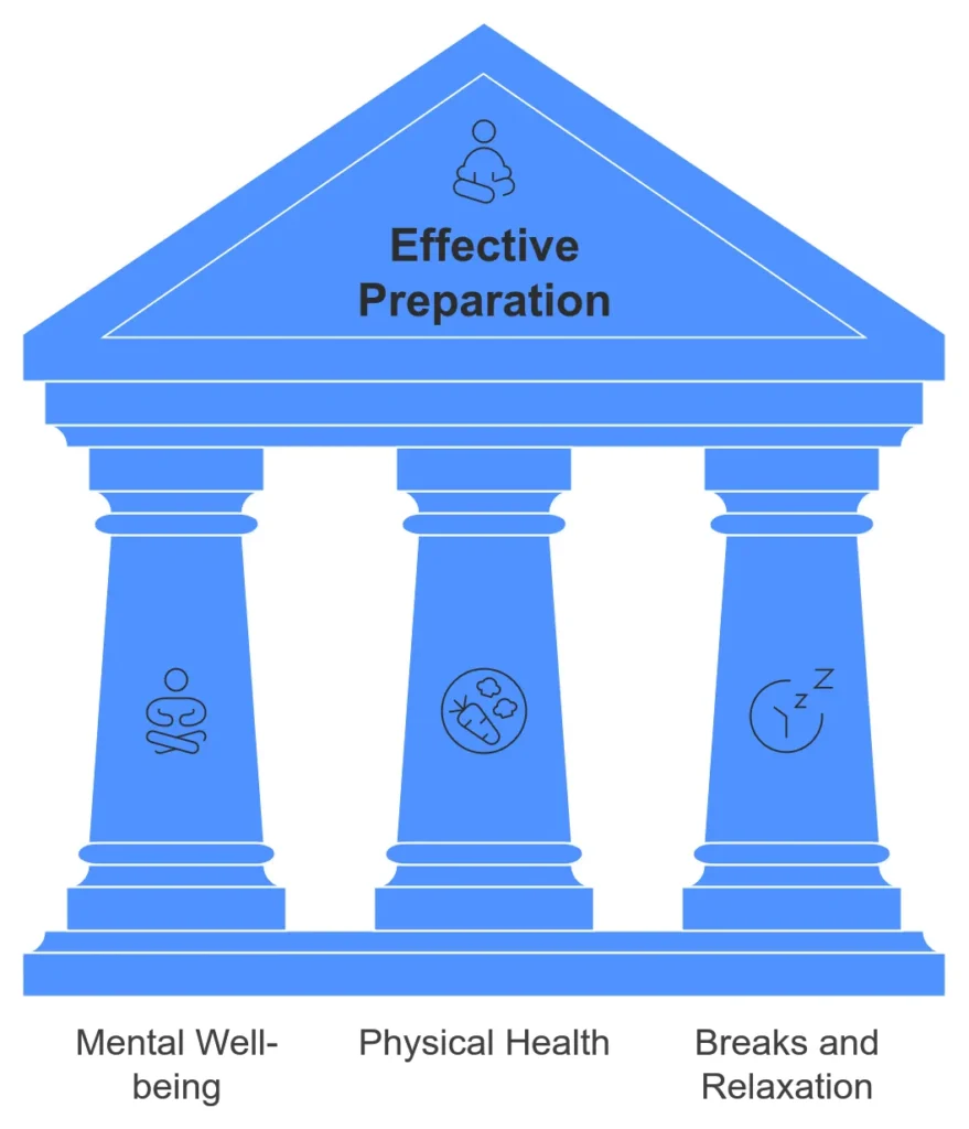 pillars of effective preparation - Mental well-being, physical health, breaks and relaxation